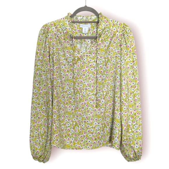 Cupcakes and Cashmere Women's Green Floral Print Boho Blouse Small - Picture 1 of 9